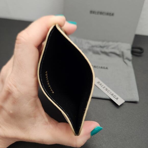 Authentic BALENCIAGA Leather Card Holder Gold Tan Luxuy - Picture 4 of 7